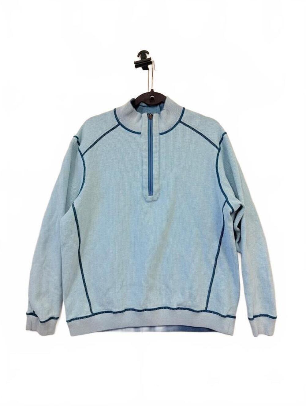 Tommy Bahama Reversible Quarter Zip Pullover Mens L Turquoise Blue Sweater